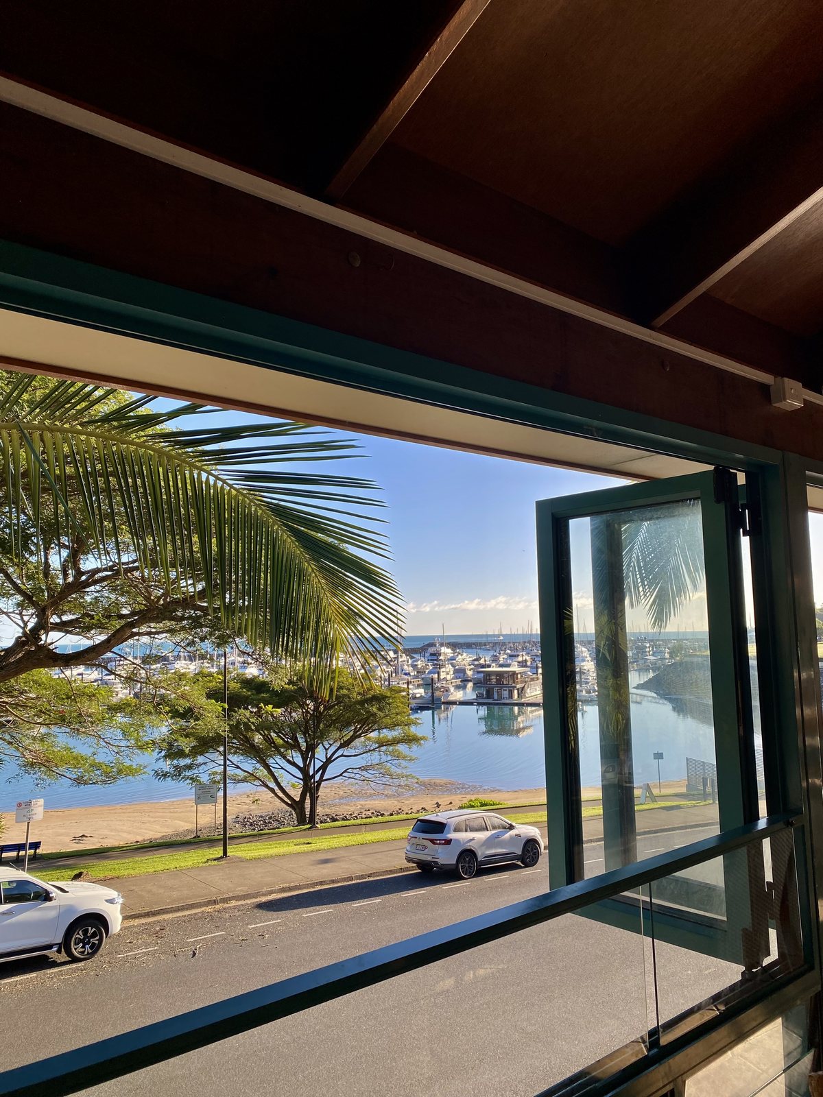 Glass bi-fold doors — marina view